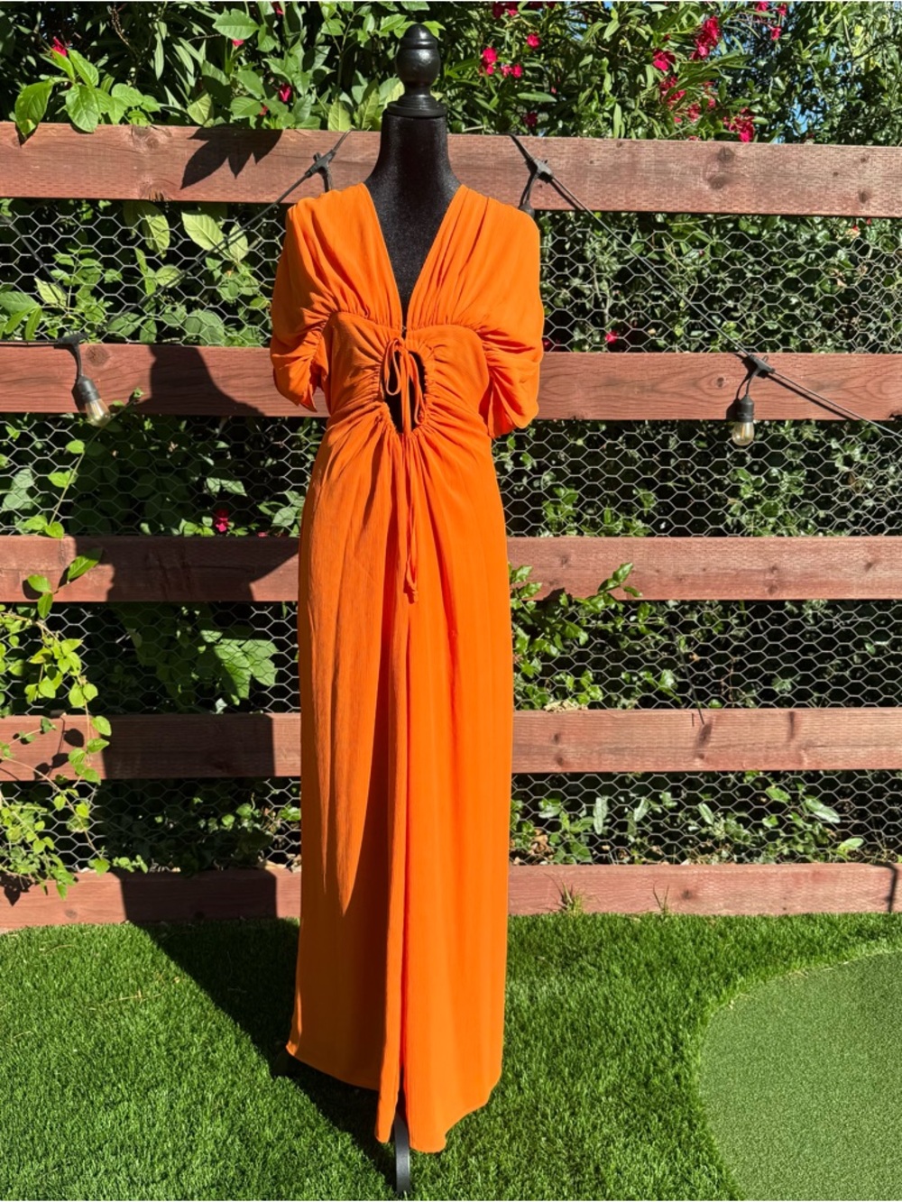 Lilly’s Kloset Orange Ruched Tie-Front Jumpsuit- Women